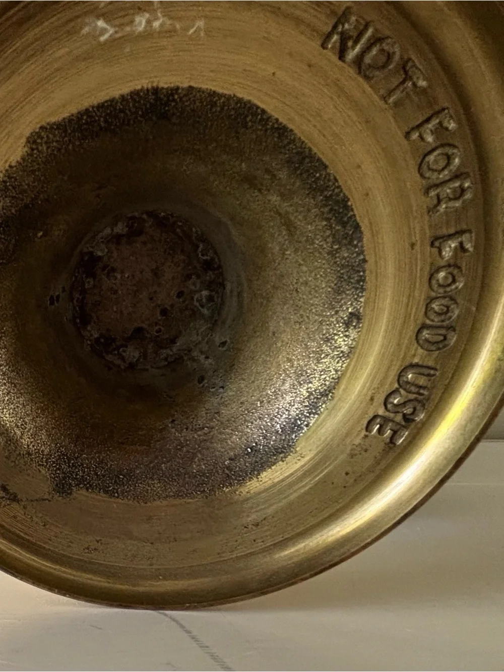 Brass Pedestal Bowl with Embossed Floral Motif - Gold Tone